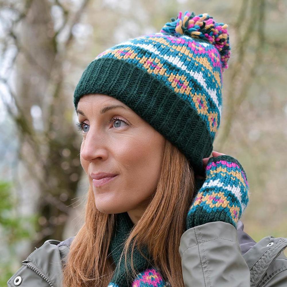 Peace of Mind Bobble Hat Valentina Mix Pattern Knit